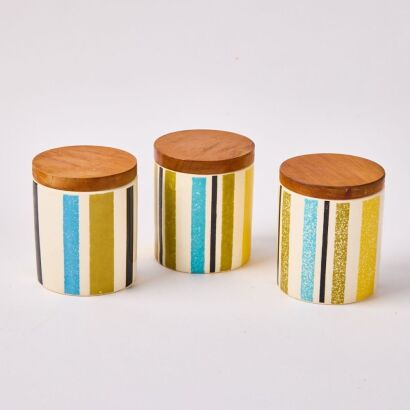 A Set of Three Crown Lynn Cordon Bleu Spice Jars