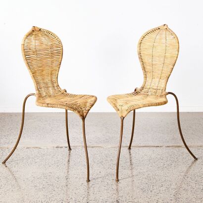 A Pair Stephane Rondel Rattan Peanut Chairs