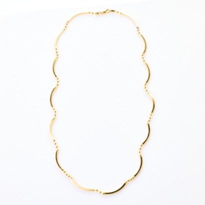 18ct Yellow Gold, 48cm Curved Hollow Link / Bead Necklace