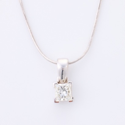 18ct White Gold, Modern, .56ct Diamond Pendant on 18ct White Gold, 50cm Snake Chain