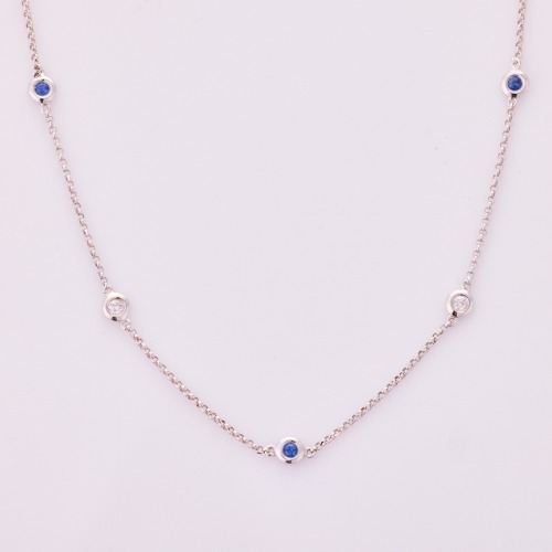 18ct White Gold, 45cm Modern, .30ct Sapphire / .21ct Diamond Necklace