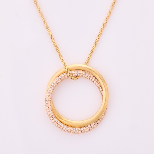 18ct Yellow Gold, 50ct Diamond Double Pendant on 71cm Wheat Sheaf Chain