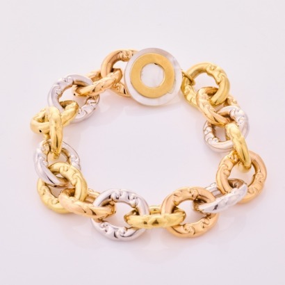 9ct Yellow / White / Rose Gold, 19cm Hollow Bracelet with Mother of Pearl/Gold Clasp by Unoaerre, Italy