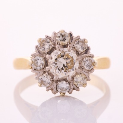 18ct Yellow / White Gold, Vintage, 1.31ct Diamond Daisy Flower Cluster Ring