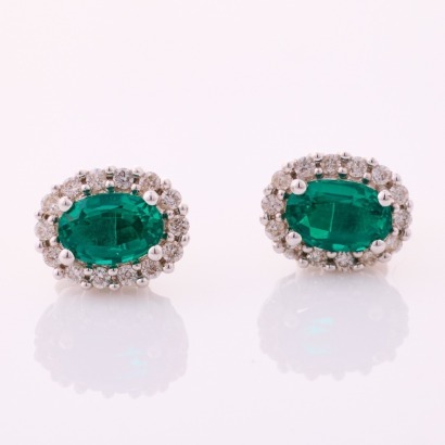 10ct Yellow Gold, Michael Hill, Synthetic Emerald / .25ct Diamond Earrings