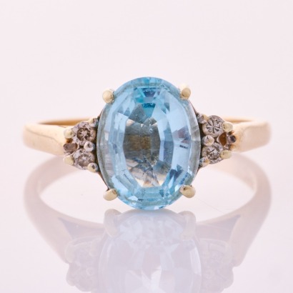 9ct Yellow Gold, Oval Topaz / .05ct Diamond Ring