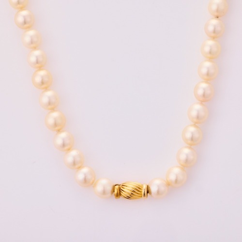 Pearl Necklace Comprised of Two Separate Strands with 14ct Yellow Gold Clasp