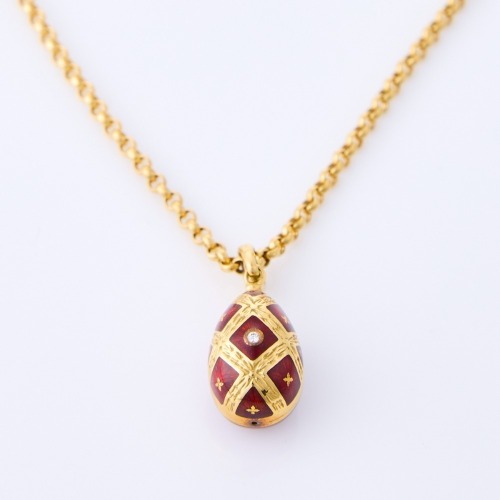 18ct Yellow Gold, Faberge Egg Pendant on 44cm Belcher Chain with Box