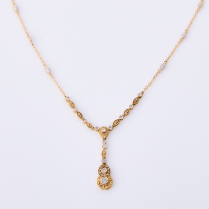 14ct Yellow Gold, 42cm, .50ct Marquise/Pear Diamond Necklace