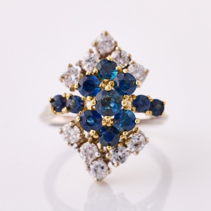 14ct Yellow / White Gold, 1.50ct Sapphire / .65ct Diamond Ring