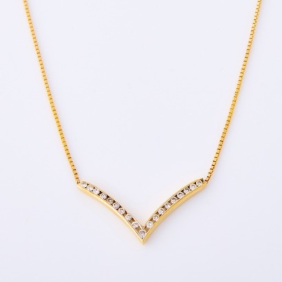 14ct Yellow Gold, 40cm, .75ct Diamond "V" Necklace