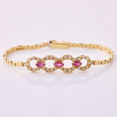 14ct Yellow Gold, Vintage, .60ct Ruby / .30ct Diamond Bracelet