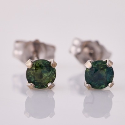 14ct White Gold, 3.60mm Bluish /Green Sapphire Stud Earrings