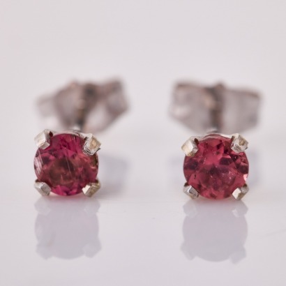 14ct White Gold, 3.50mm Pink Tourmaline Stud Earrings