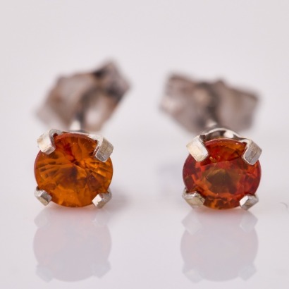 14ct White Gold, 3.80mm Orange Sapphire Stud Earrings