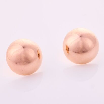 9ct Rose Gold, Hollow Round Button Earrings