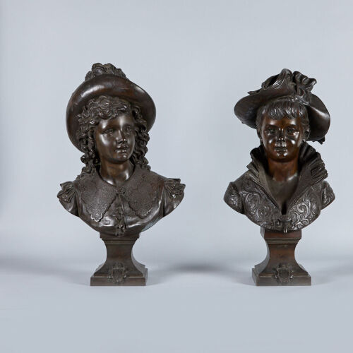 A Pair of French Late-18th Century Bronze Busts