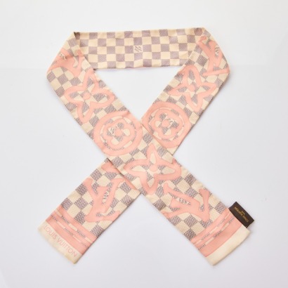 Louis Vuitton, Damier Azur Tahitienne Rose Silk Bandeau Scarf with Box