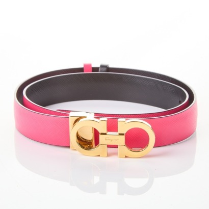 Salvatore Ferragamo, Black / Pink Leather Reversible Belt