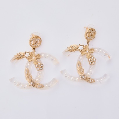 Chanel, Costume Acrylic / Gold-tone Large CC Earrings