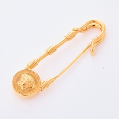 Versace, Medusa Safety Pin Gold-tone Brooch