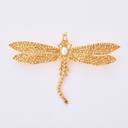 Oscar de La Renta, Gold-tone / Crystal Dragonfly Brooch