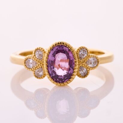 18ct Yellow Gold, Modern, 1.12ct Purple Sapphire / .30ct Diamond Ring