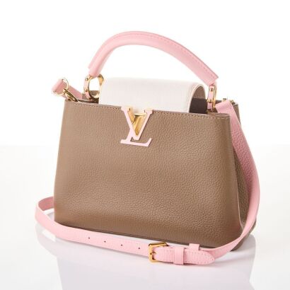 Louis Vuitton, Capucines BB Tri-colour Etoupe/White/Pink with Box