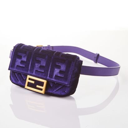 Fendi, Purple Velvet Zucca Embossed Hip Belt Bag