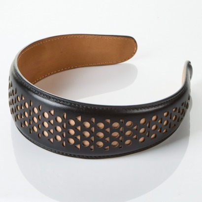 Alaia, Black Perforated Leather Headband with Box - As new