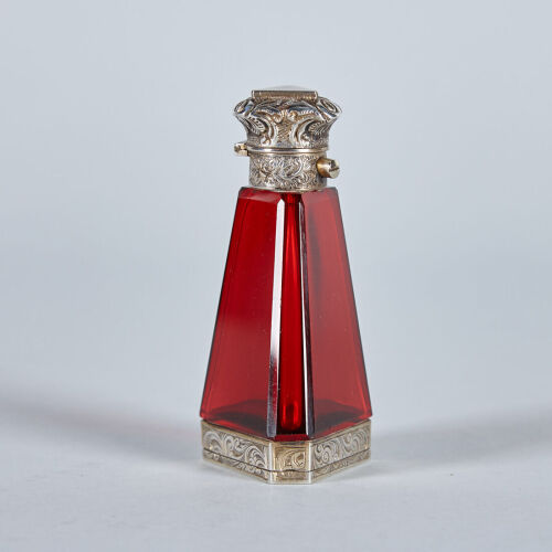 A Victorian Ruby Glass and Silver Vinaigrette