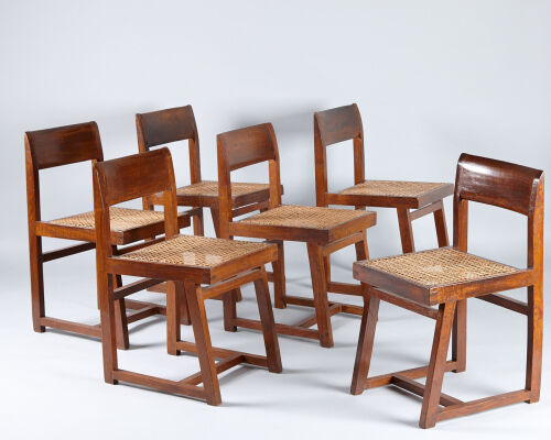 A Rare Set of Six Pierre Jeanneret Chairs; Model PJ-SI-54-A