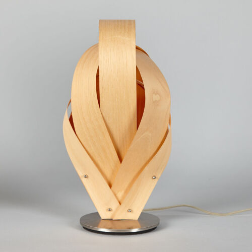 A Contemporary Chrome and Beech Veneer Twist Table Lamp