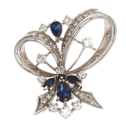 18ct Sapphire and Diamond Bow Brooch