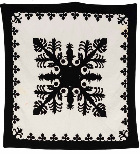 Unknown artist, Black and White Hawaiian Style Quilt