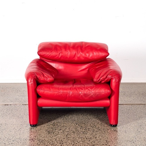 A Vico Magistretti Maralunga Chair For Cassina In Red Leather