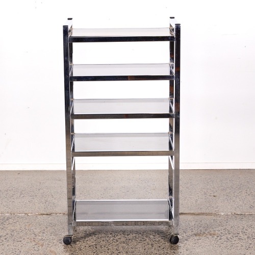 An Eighties Chrome And Smoked Glass Shelving Unit