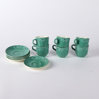A Set of Six Silver Maple Cups & Saucers By Crown Lynn