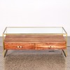 A Teak & Gold Four Drawer Coffee Table with Glass Top