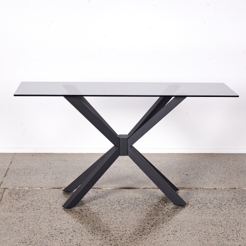 A Contemporary Console Table With Metal Base & Glass Top A/F