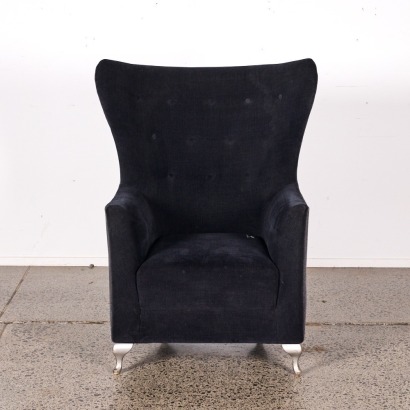 A Wingback Library Chair in Navy Upholstery