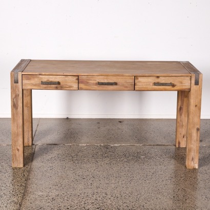 A Whitewash Console Table with Three Drawers