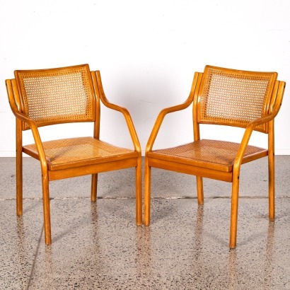 A Pair of Laminated Wood & Cane Chairs