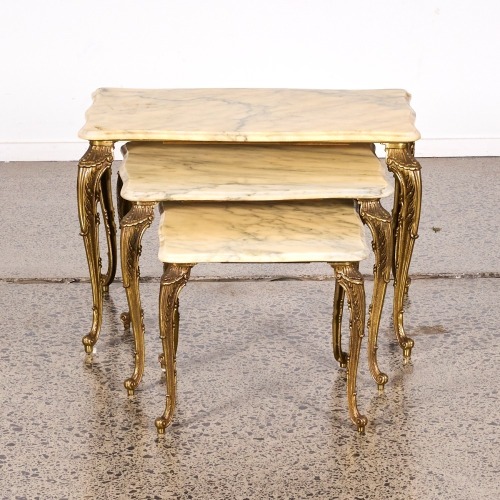 A Trio of Marble & Brass Base Nesting Tables