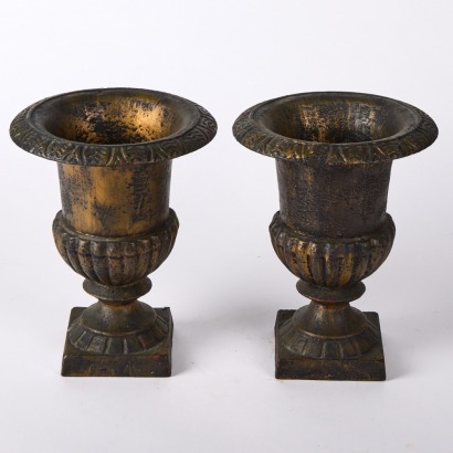 A Pair Of Antique Cast Iron Urns