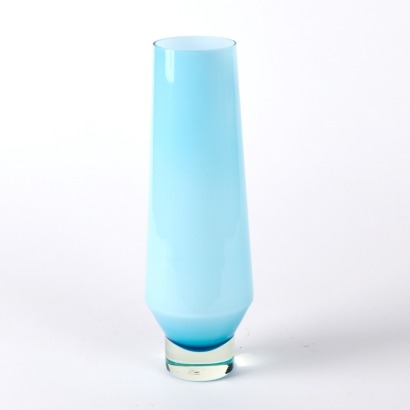 A Tall Blue Cased Glass Vase