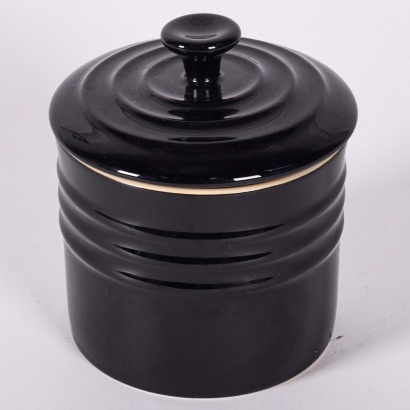 A Ceramic Le Creuset Black Glazed Jar