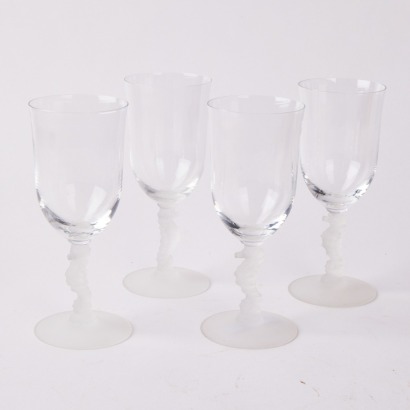 A Set of Four Bayel Seahorse Crystal Wine Glasses