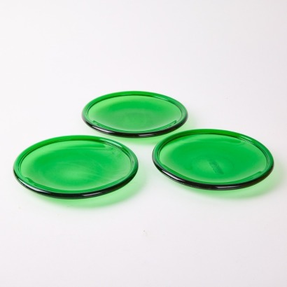 A Set of Three Forest Green Glass Side Plates by Anchor Hocking, c.1950/60s