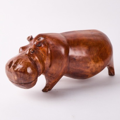 A Large Carved Teak Hippopotamus